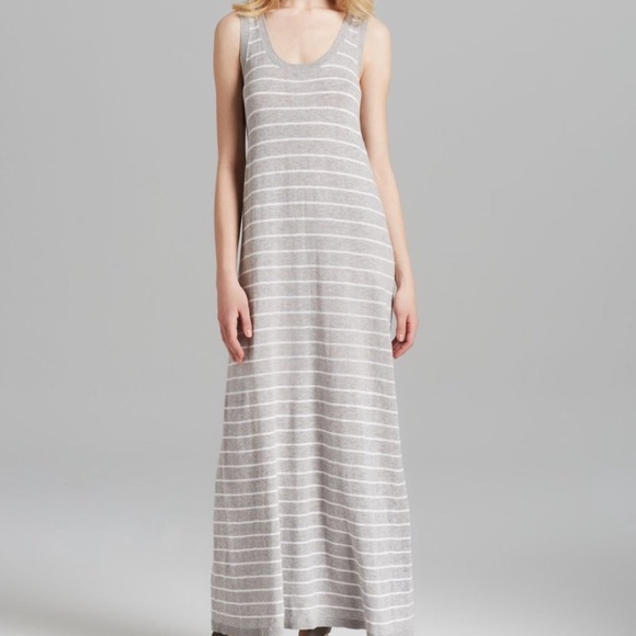 grey and white striped maxi dress